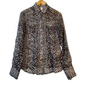 Lucky Brand Women Long Sleeve 100% silk Button Down Shirt Sz S Animal print